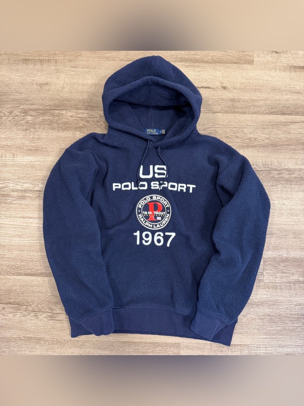 Vintage Ralph Lauren Polo Sport P 12 M Yacht Challenge Fleece Hoodie Navy Medium